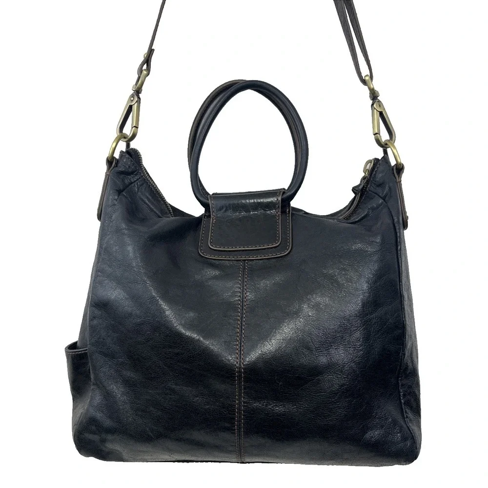 Hobo The Original Sheila Black Leather Bag Satchel Hoop Handles Shoulder Strap